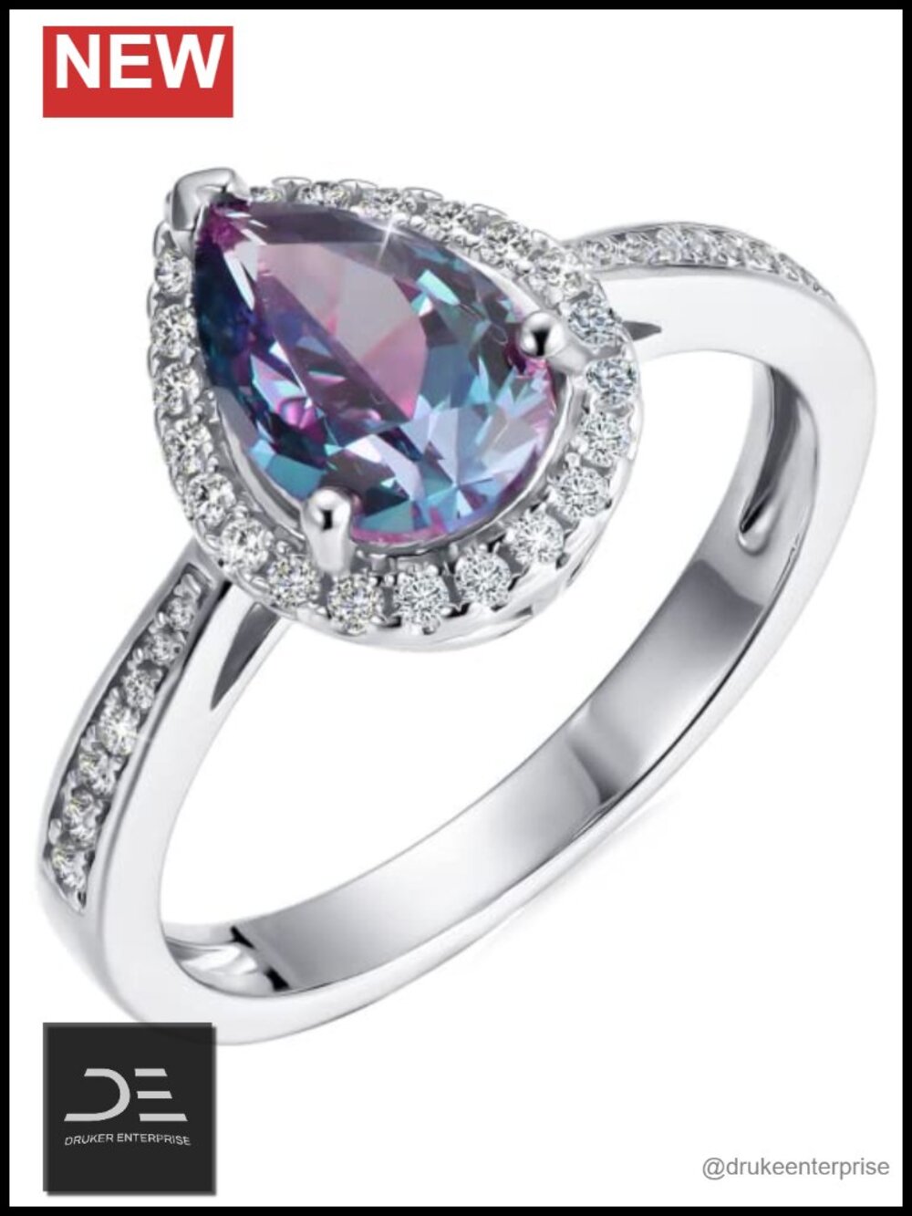 Sterling Silver Alexandrite Color Change Ring Oval Pear Round Halo Engagement